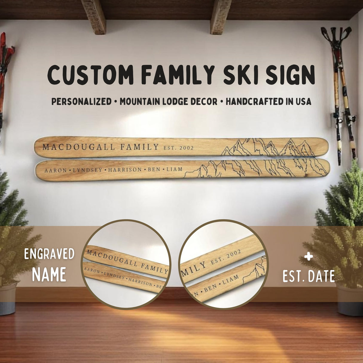 Mountain Family Established Sign - Personalized Wooden Ski Sign