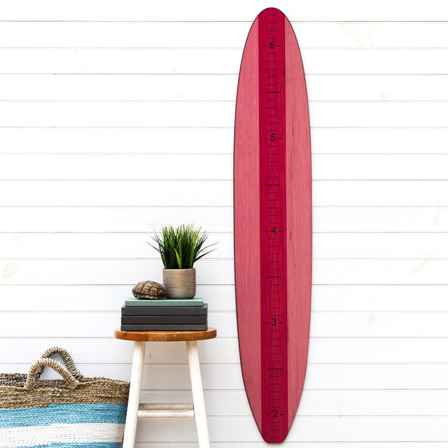 Surfboard Wall Art Growth Chart Heigth Chart Surfboard Decor | Pink Longboard