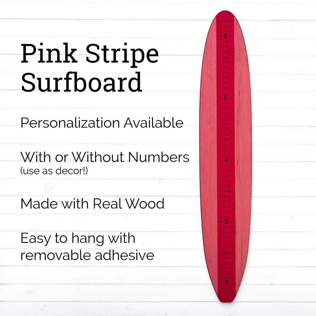 Surfboard Wall Art Growth Chart Heigth Chart Surfboard Decor | Pink Longboard