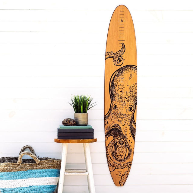Surfboard Wall Décor Growth Chart | Octopus Wall Art Surfboard Growth Chart/ Surf Sign
