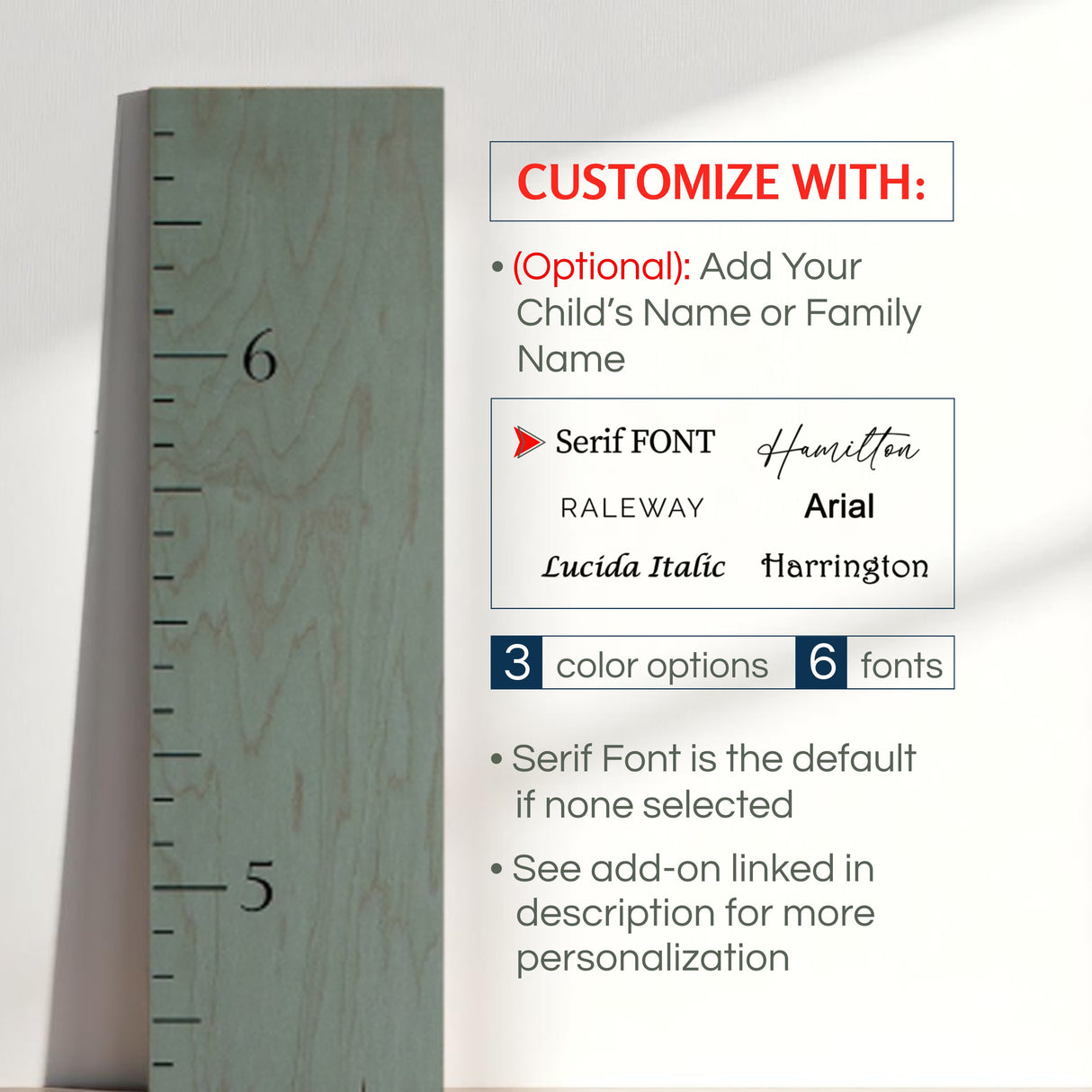 Classic Simple Wooden Ruler Growth Chart