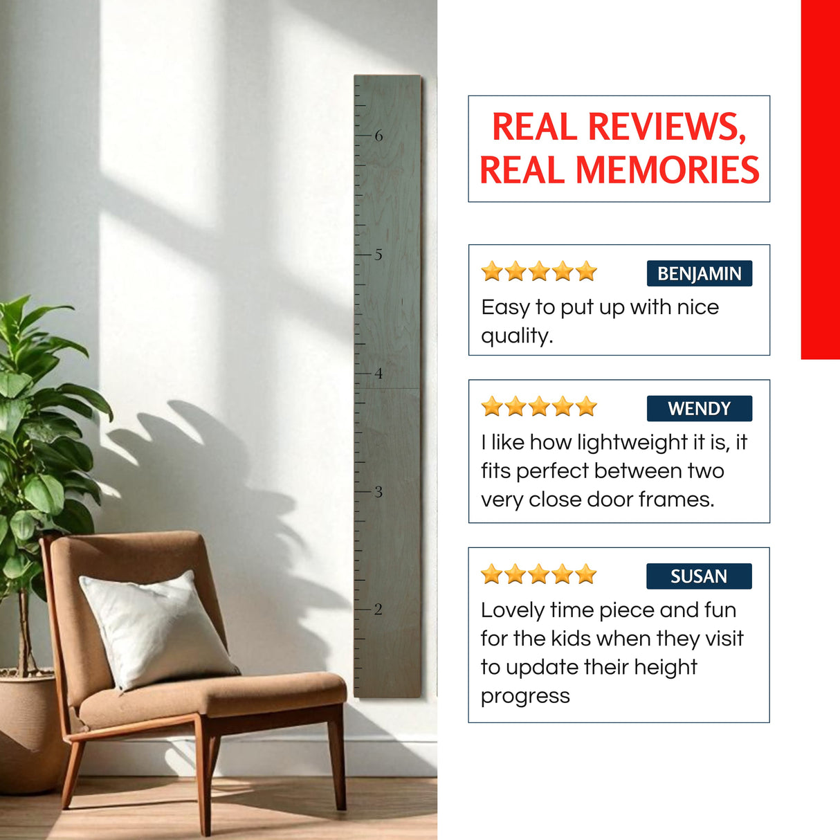 Classic Simple Wooden Ruler Growth Chart