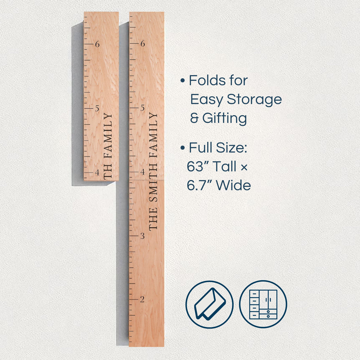Classic Simple Wooden Ruler Growth Chart
