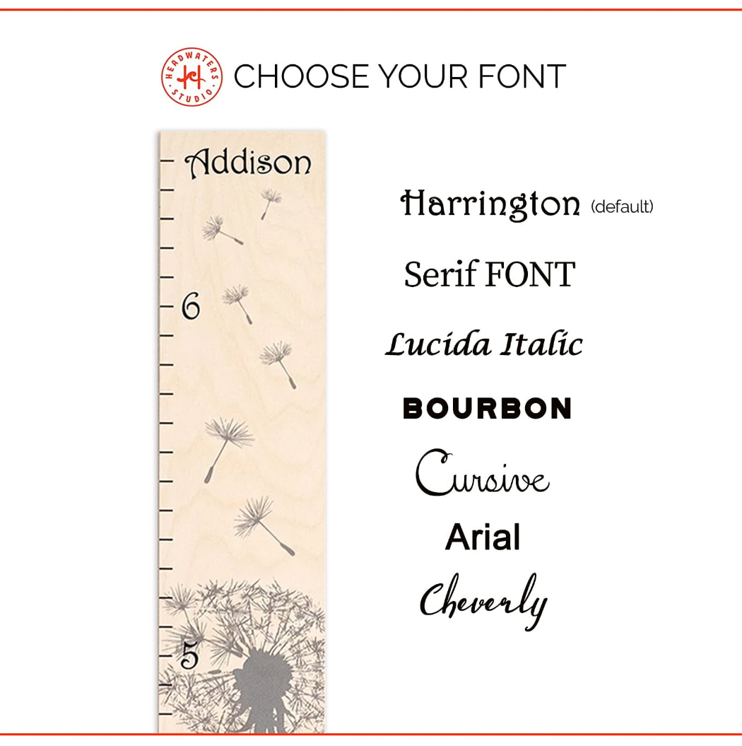 Dandelion Silhouette Modern Wooden Ruler Growth Chart