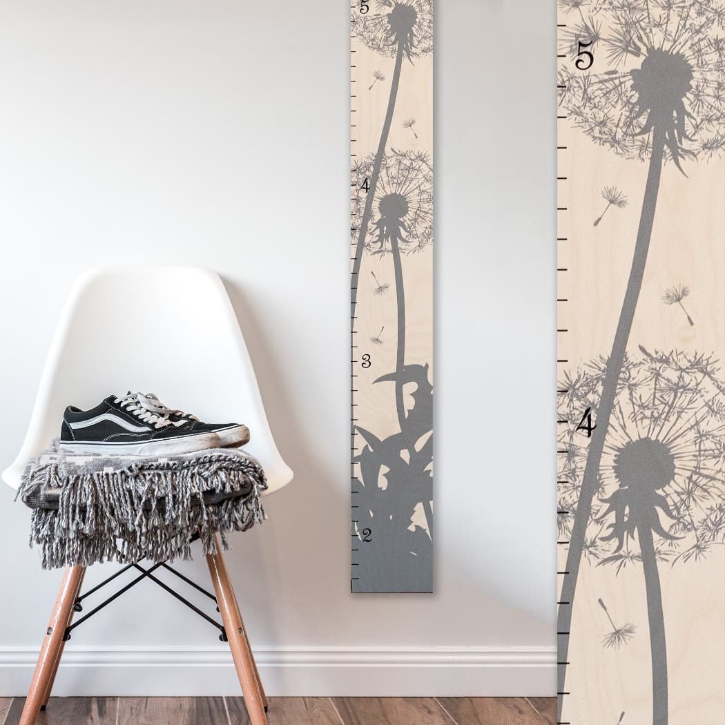 Dandelion Silhouette Modern Wooden Ruler Growth Chart