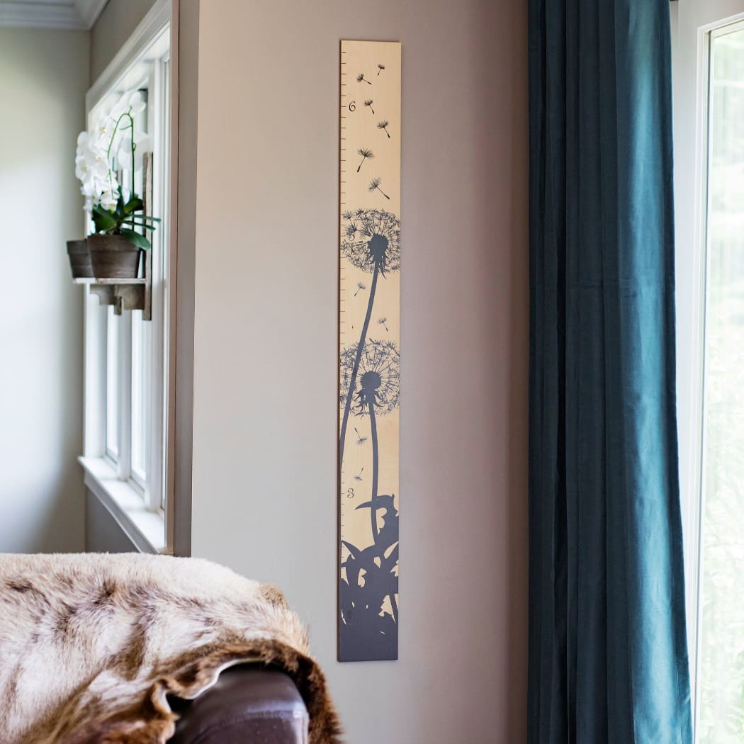 Dandelion Silhouette Modern Wooden Ruler Growth Chart