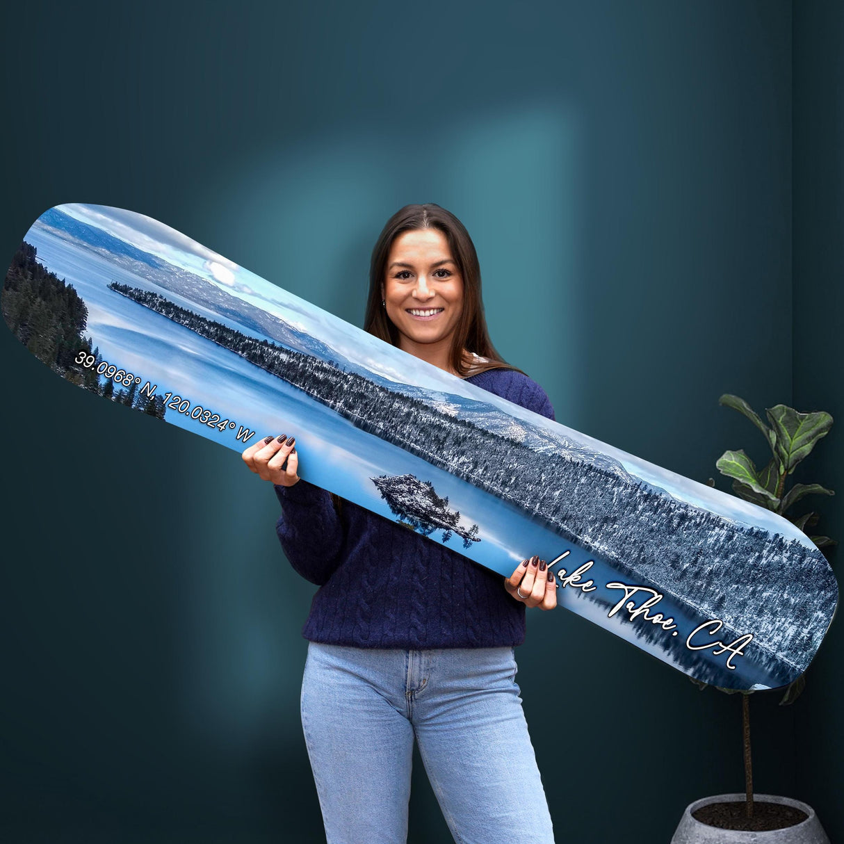 Lake Tahoe Snowboard Art Print on Wood | Ski Decor | Housewarming Gift | Snowboard Wall Décor | Ski Condo Décor