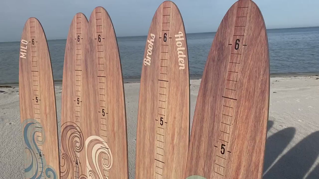 The Seaside Series of Wooden Surfboard Growth Heigth Charts | Ocean Themed Nursery | Longboard Height Chart | Surfboard Signs