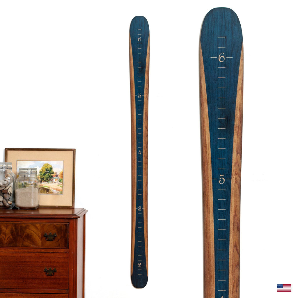 Ski Growth Charts - Traditional Wood Design Headwaters Studio Blue No 