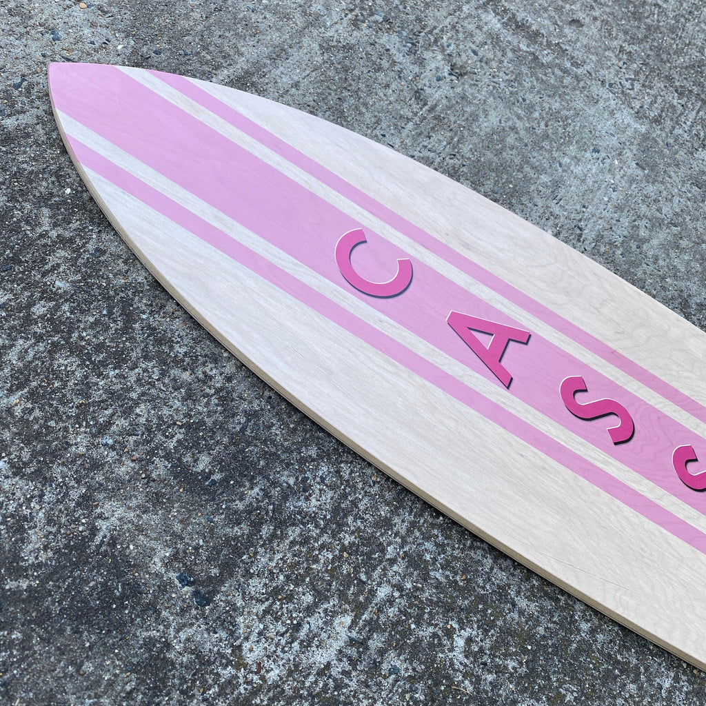 Bright Birch Wood with Pink Name Surfboard Name Sign | Nursery Décor for Children's Room| Teen Room | Beach Ocean Themed Nursery Kids Room Headwaters Studio 