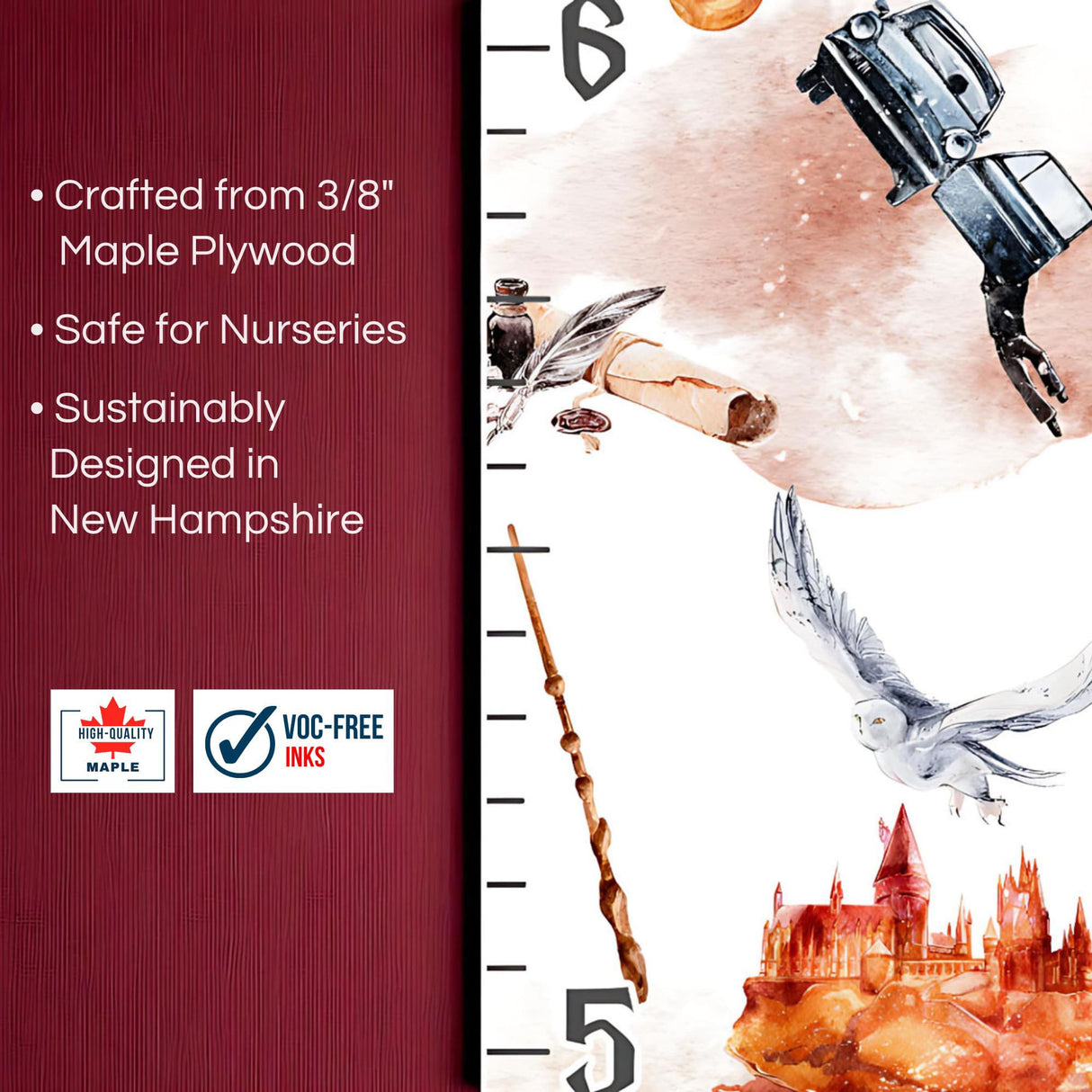 Wizard Growth Chart Personalized Magical Nursery Decor Potter Nursery Fantasy Nursery Children's Room Magical Kids Room Owl Baby Room Décor