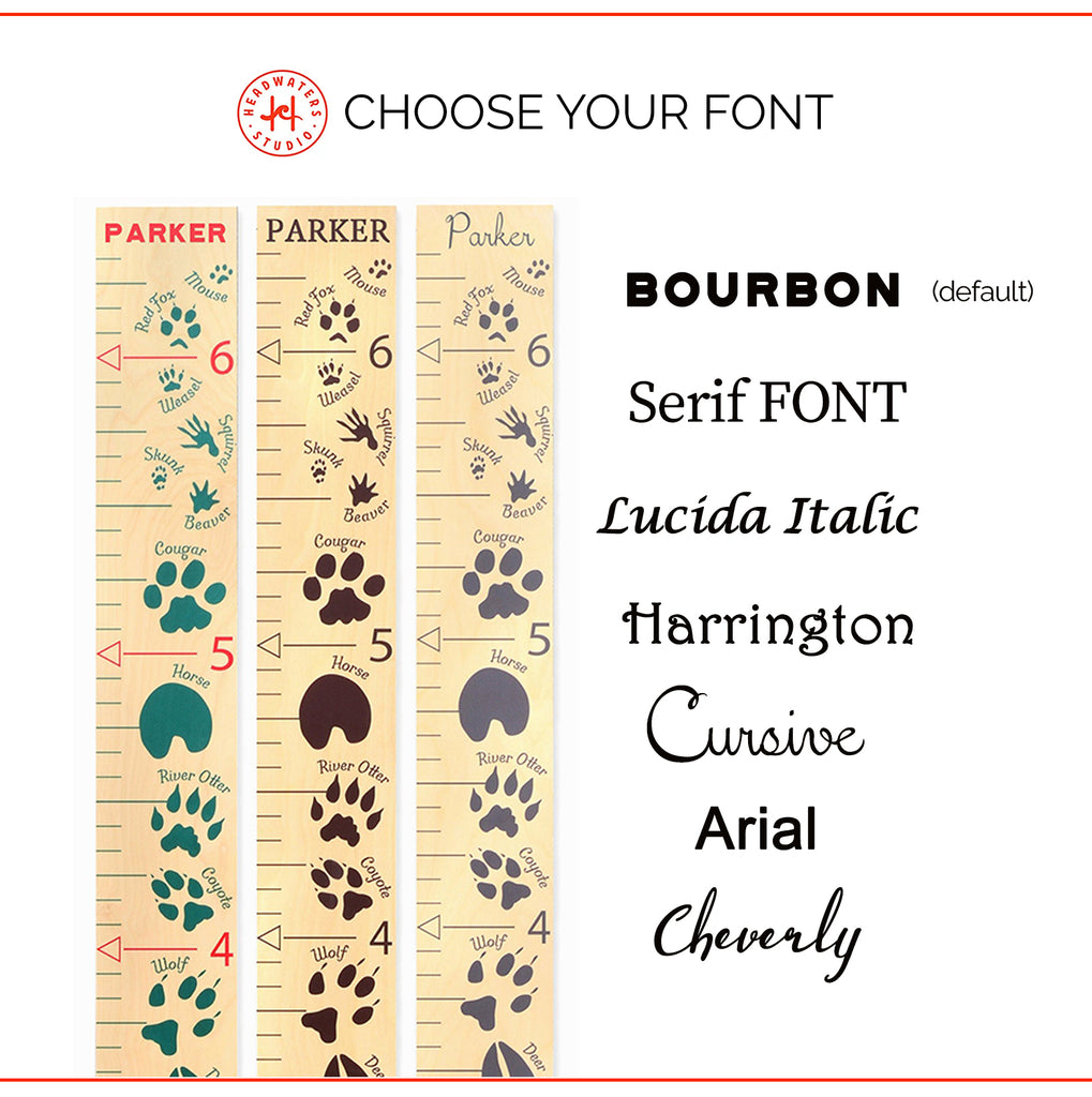 Font Size | Animal Tracks Wooden Growth Chart