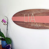 Surfboard Wall Art | Surfboard Name Sign | Party Signature Board | Baby Shower Photo Prop | Light Mahogany with Stripe