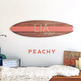 Surfboard Wall Art | Surfboard Name Sign | Party Signature Board | Baby Shower Photo Prop | Light Mahogany with Stripe