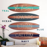 Surfboard Wall Art | Surfboard Name Sign | Party Signature Board | Baby Shower Photo Prop | Light Mahogany with Stripe