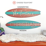 Surfboard Wall Art | Surfboard Name Sign | Party Signature Board | Baby Shower Photo Prop | Light Mahogany with Stripe