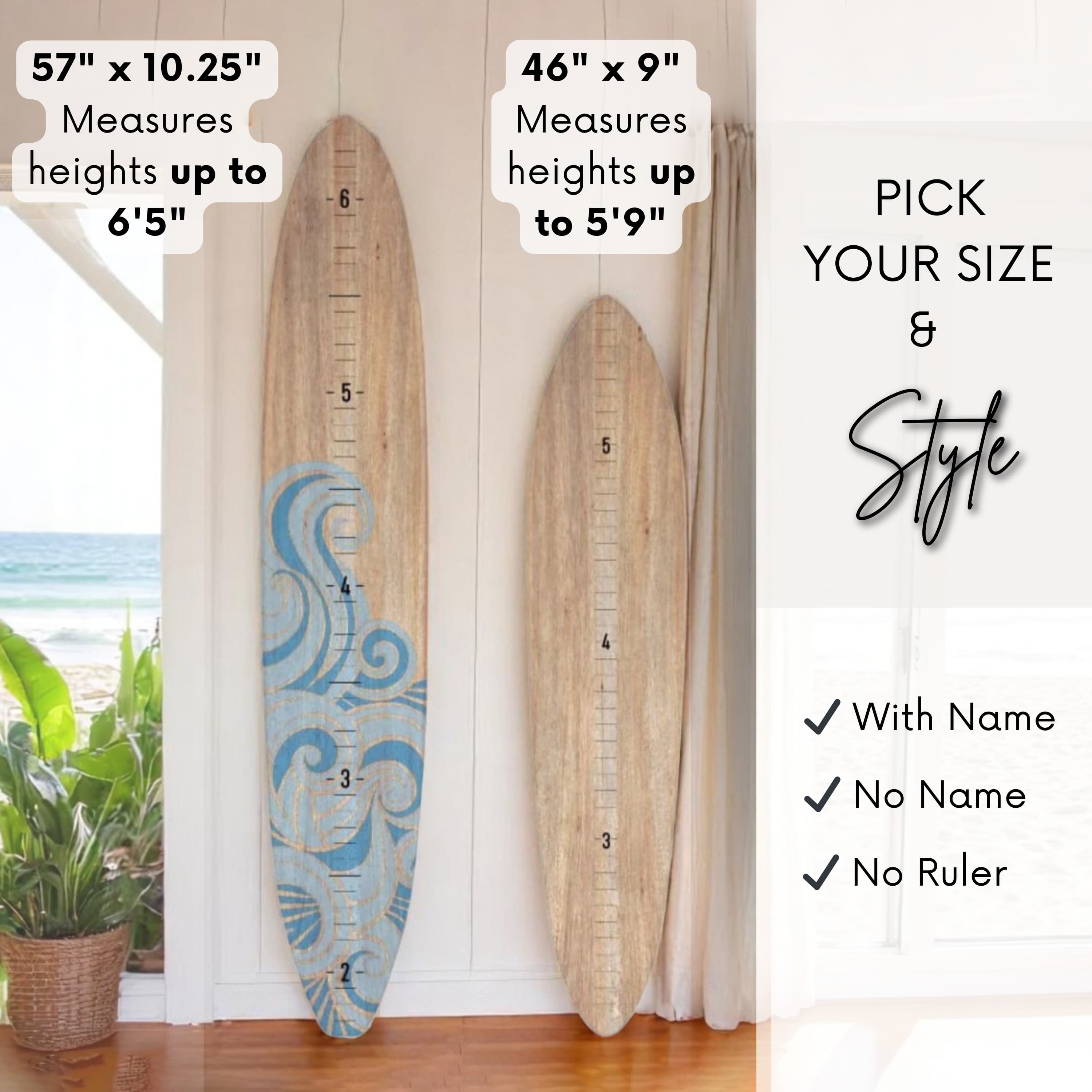 Wooden Surfboard Decor and Signs | Growth Chart | Headwaters