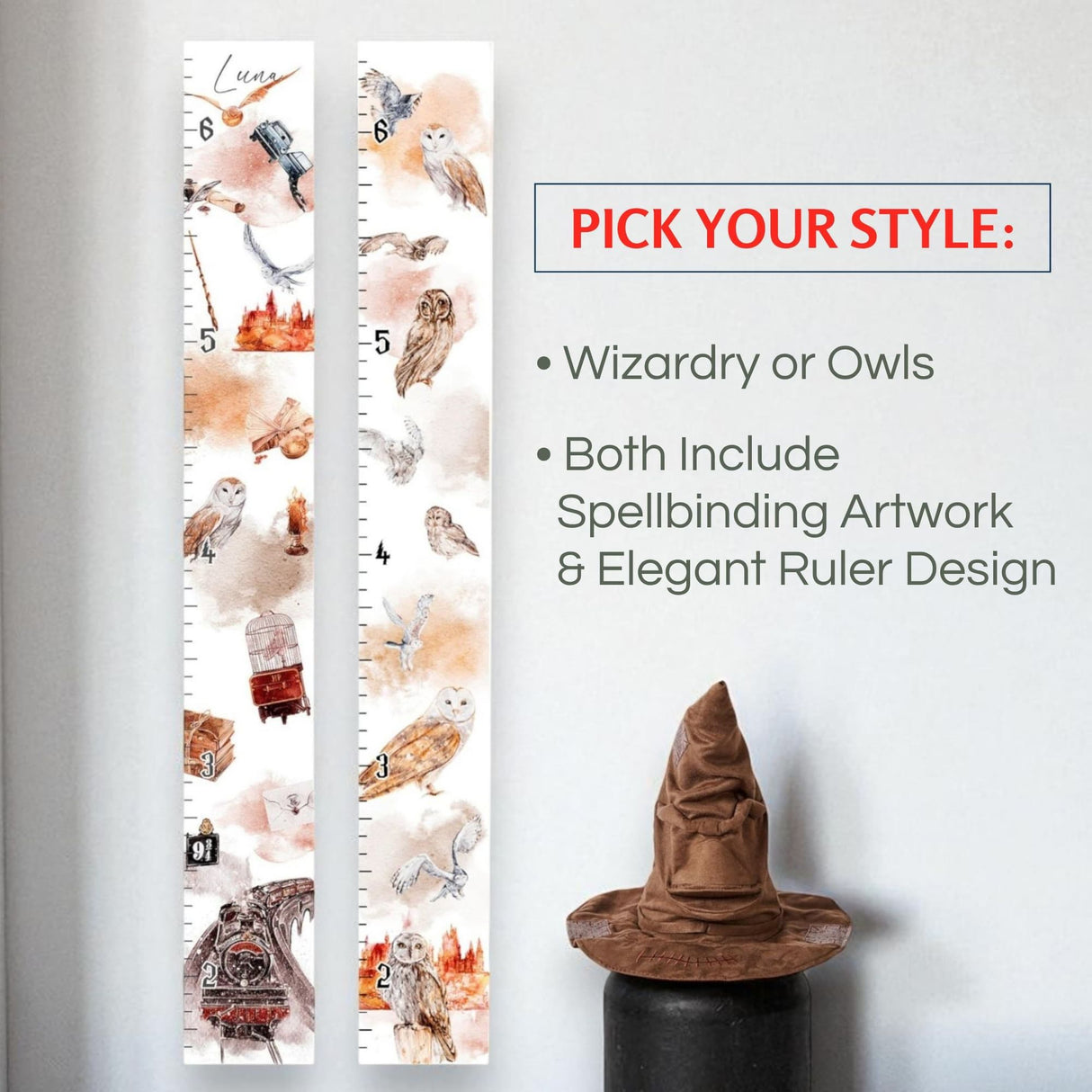 Wizard Growth Chart Personalized Magical Nursery Decor Potter Nursery Fantasy Nursery Children's Room Magical Kids Room Owl Baby Room Décor