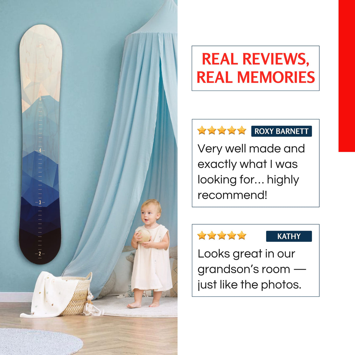 Personalized Snowboard Growth Chart for Snowboarder Kid - Four Colors to Choose