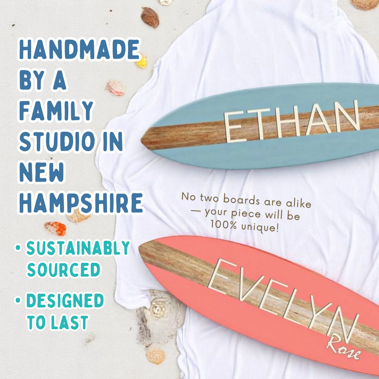 Surfboard Wall Art | Surfboard Name Sign | Party Signature Board | Baby Shower Photo Prop | Light Mahogany with Stripe