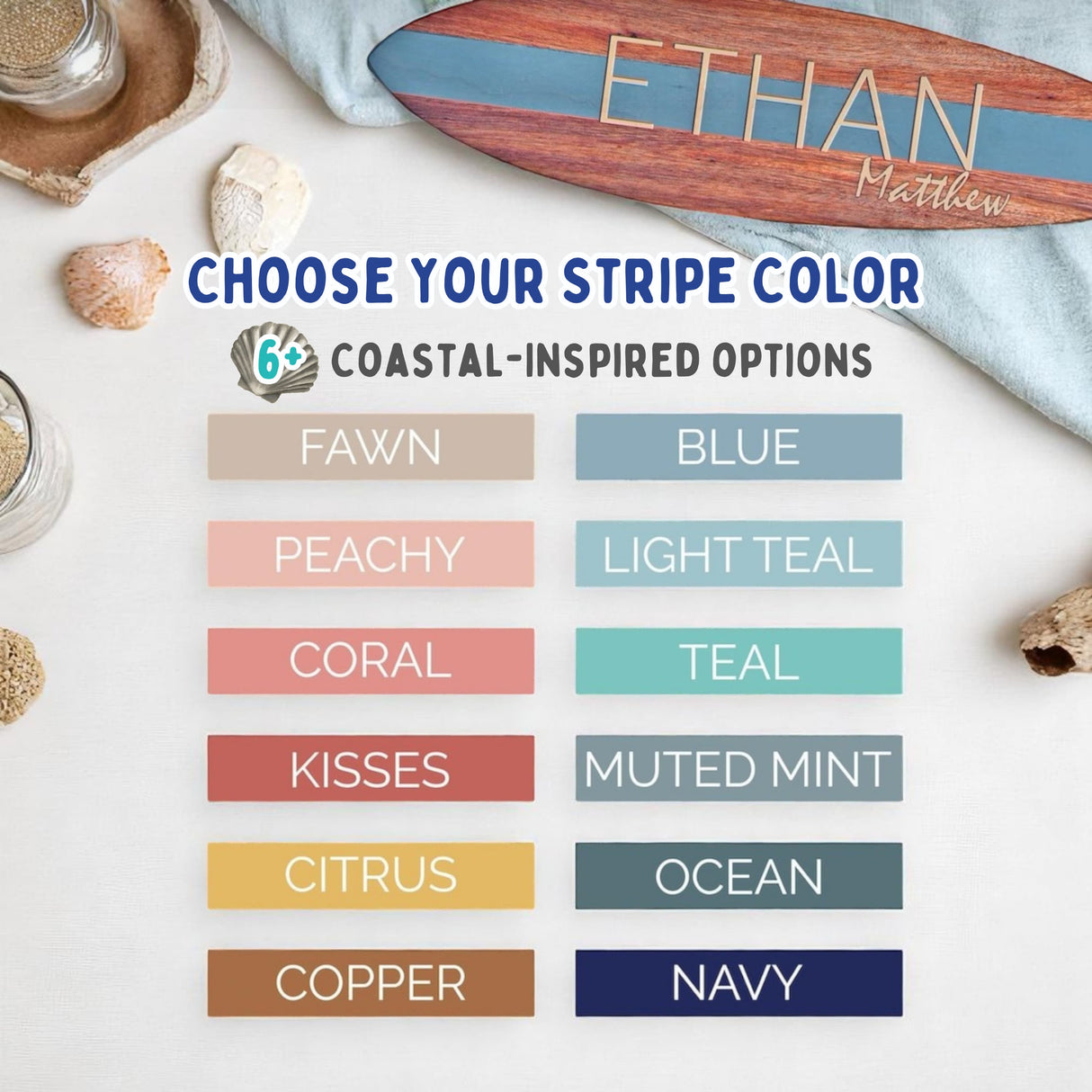 Surfboard Wall Art | Surfboard Name Sign | Party Signature Board | Baby Shower Photo Prop | Light Mahogany with Stripe