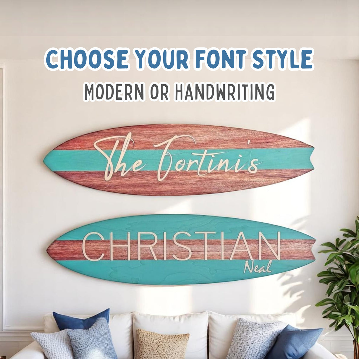 Surfboard Wall Art | Surfboard Name Sign | Party Signature Board | Baby Shower Photo Prop | Light Mahogany with Stripe