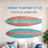 Surfboard Wall Art | Surfboard Name Sign | Party Signature Board | Baby Shower Photo Prop | Light Mahogany with Stripe