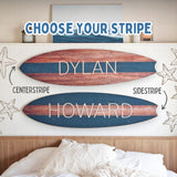 Surfboard Wall Art | Surfboard Name Sign | Party Signature Board | Baby Shower Photo Prop | Light Mahogany with Stripe