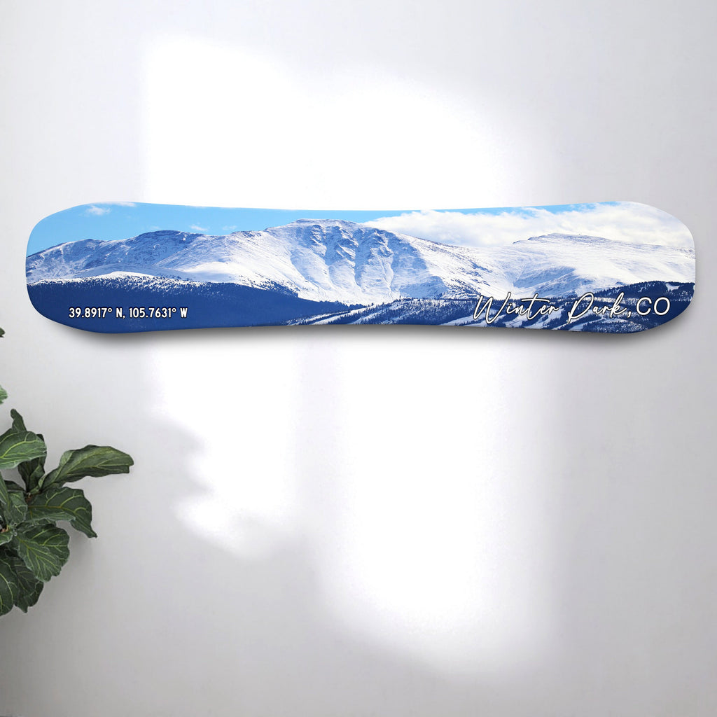 Snowboard Colorado Aspen Breckenridge Boulder Copper Mountain Telluride Vail Kissing Camels Winter Park Flat Irons Pikes Peak mountain Wall art décor gift for snowboarder mountain photo on wood