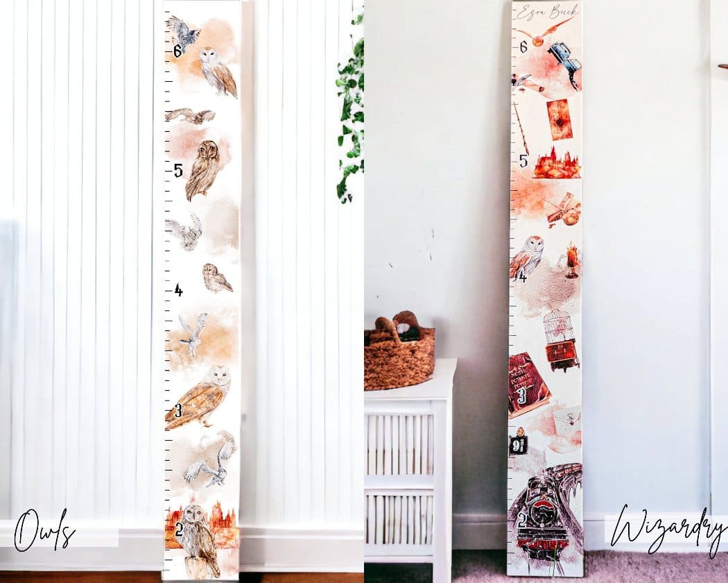 Wizard Growth Chart Personalized Magical Nursery Decor Potter Nursery Fantasy Nursery Children's Room Magical Kids Room Owl Baby Room Décor