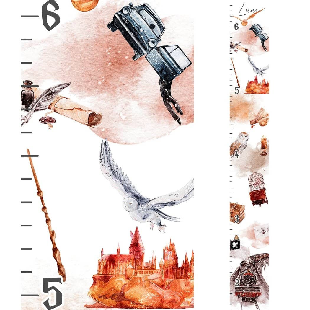 Wizard Growth Chart Personalized Magical Nursery Decor Potter Nursery Fantasy Nursery Children's Room Magical Kids Room Owl Baby Room Décor