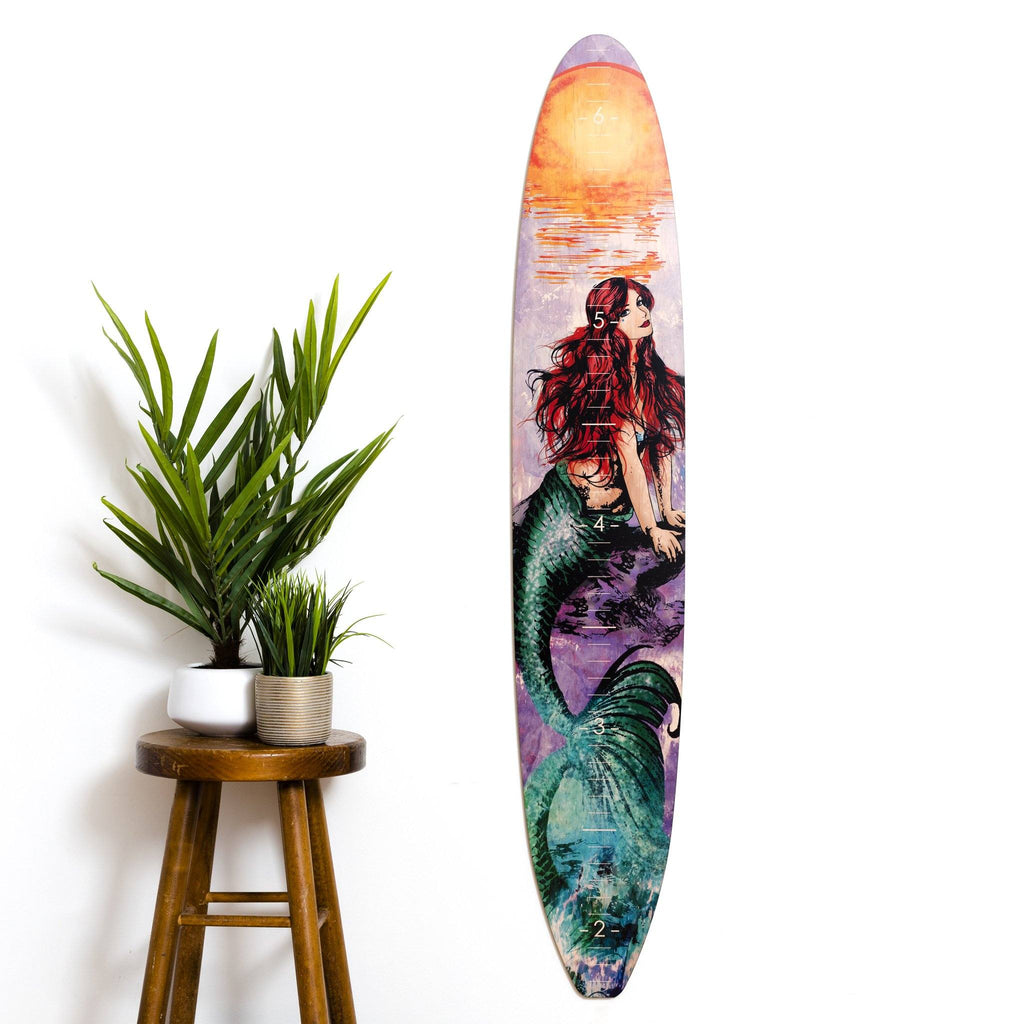 Red Haired Mermaid Longboard Growth Chart Surfboard Headwaters Studio 