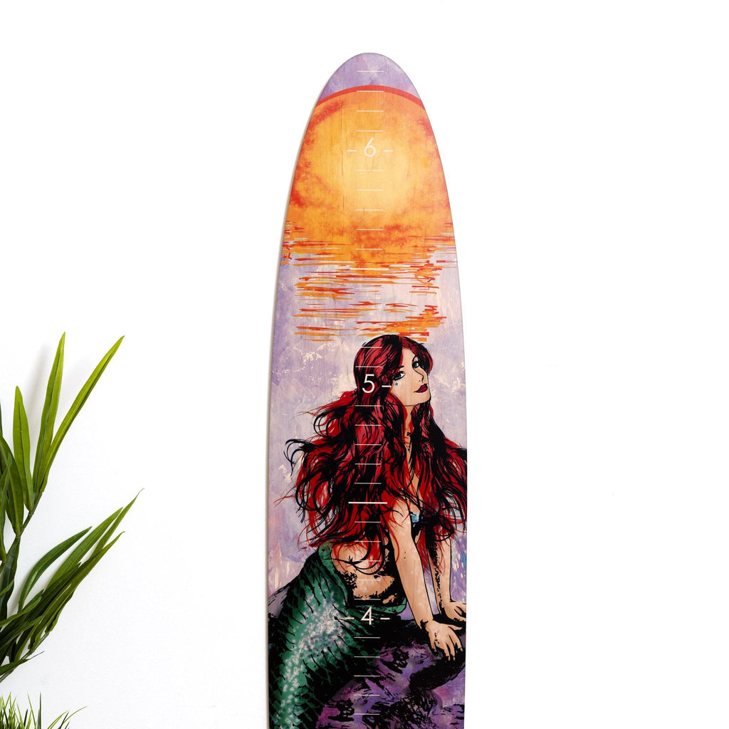 Red Haired Mermaid Longboard Growth Chart Surfboard Headwaters Studio 