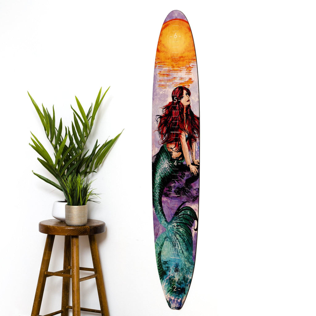 Red Haired Mermaid Longboard Growth Chart Surfboard Headwaters Studio 