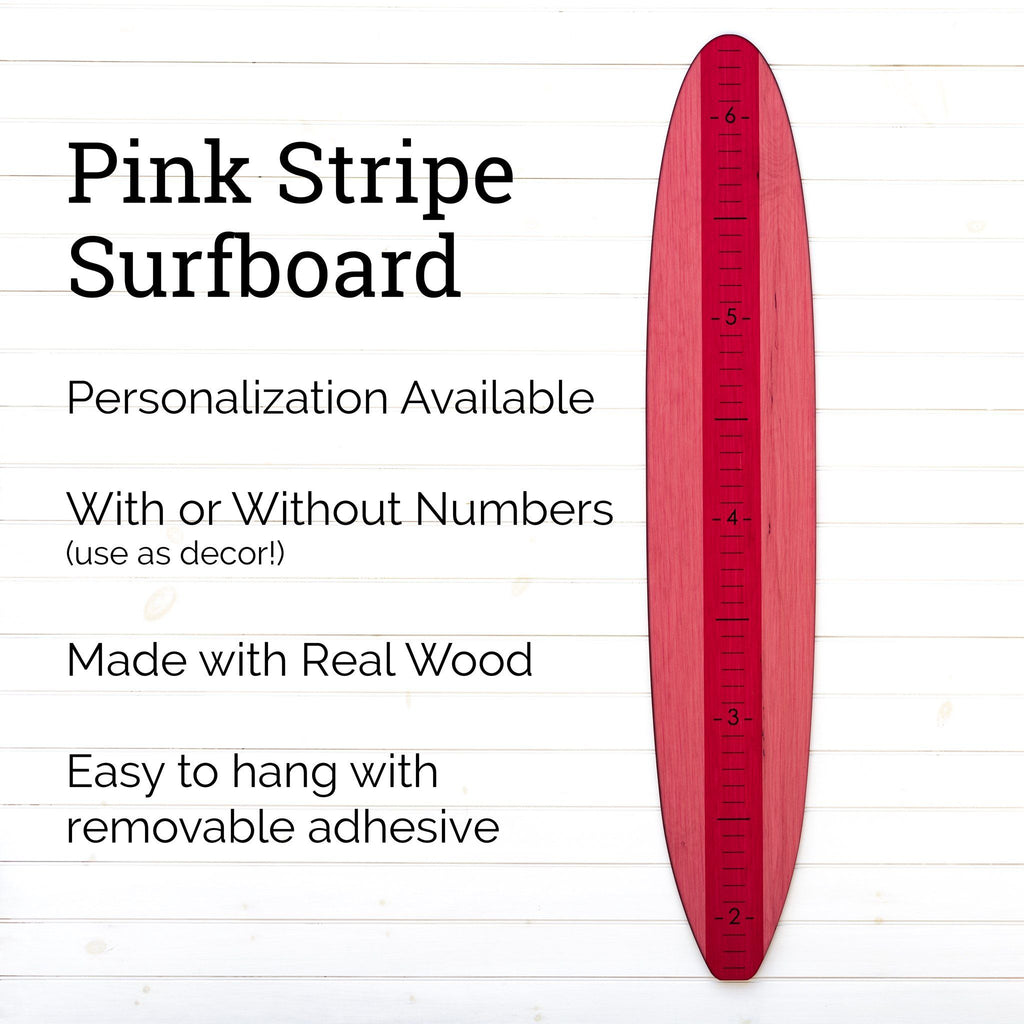 Pink Longboard Surfboard Headwaters Studio growthchart growth chart height sign Hawaii decor beach themed coastal 