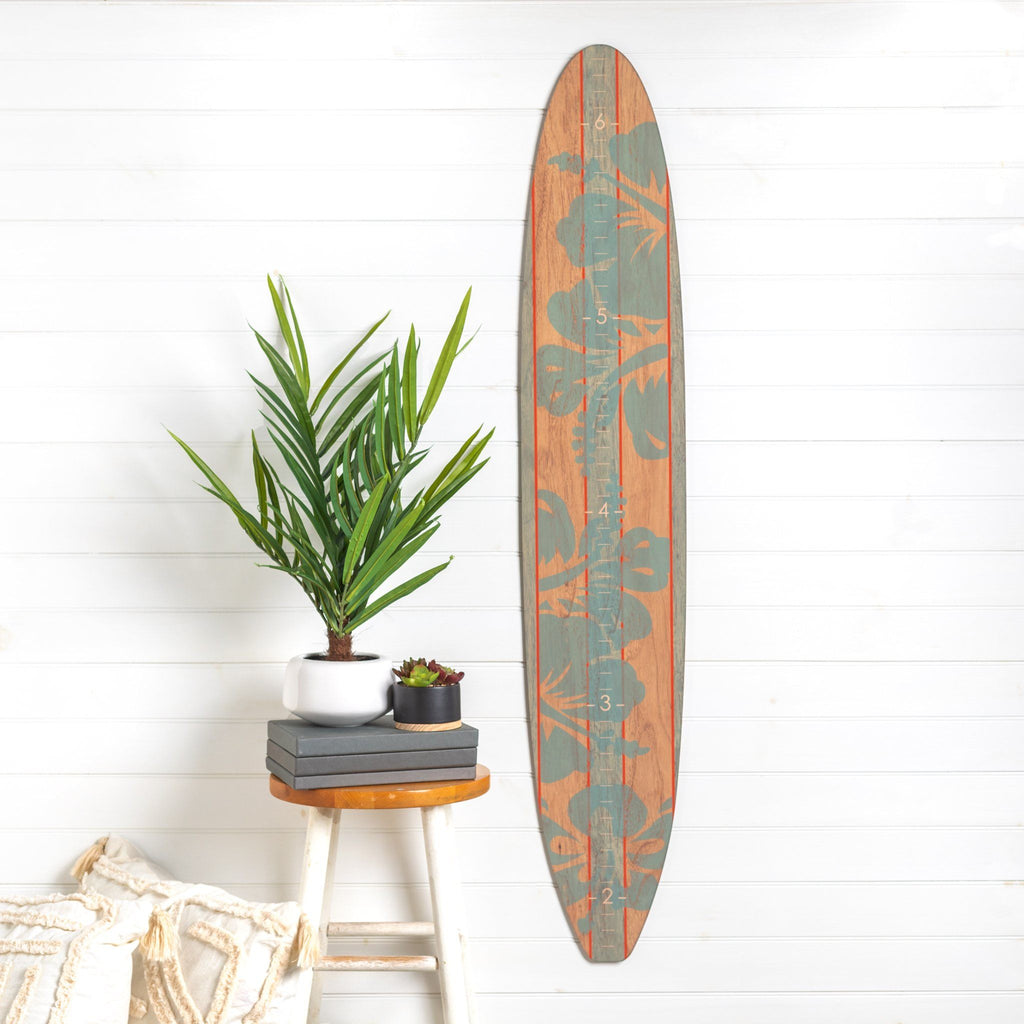 Teal hibiscus Longboard Surfboard Headwaters Studio decor growth chart sign beach hawaii surfer surf height 