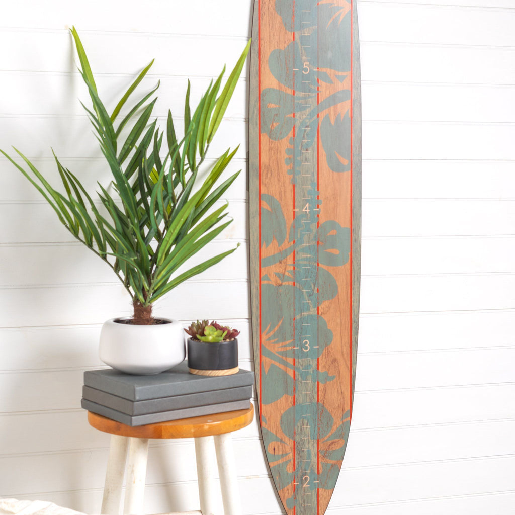 Teal hibiscus Longboard Surfboard Headwaters Studio decor growth chart sign beach hawaii surfer surf height 