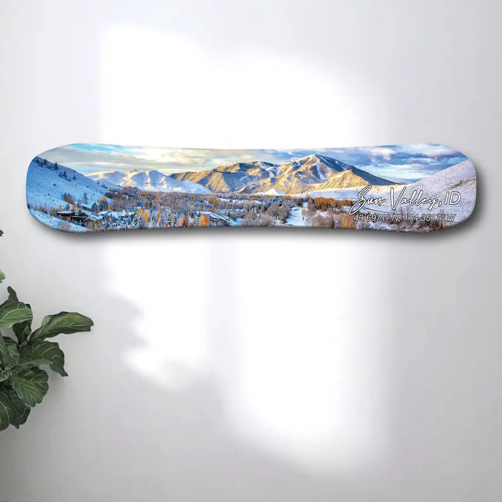 Sun Valley Snowboard Art Print on Wood |  Headwaters-Studio