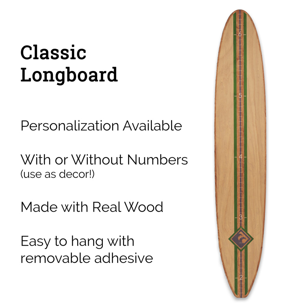  Classic Longboard Surfboard Headwaters Studio decor growth chart sign beach hawaii surfer surf height 