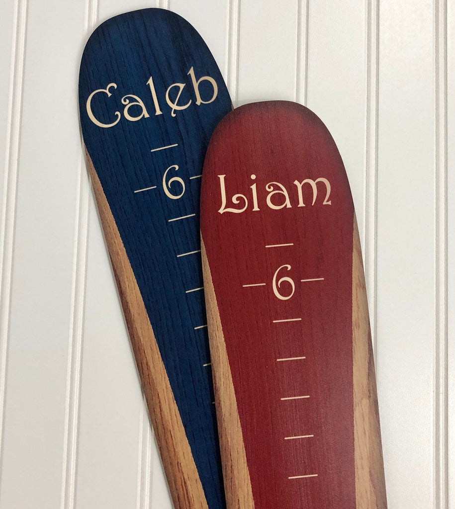 Wooden Ski Growth Chart / Kids Wood Height Chart / Personalized Child Growth Chart Baby Shower Gift Ski Decor Dark Stain Brown Headwaters Studio 