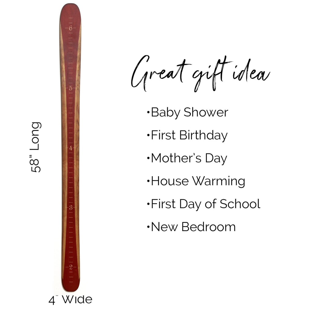 Red Wooden Ski Growth Chart / Kids Wood Height Chart / Personalized Child Growth Chart Baby Shower Gift Ski Decor Headwaters Studio 