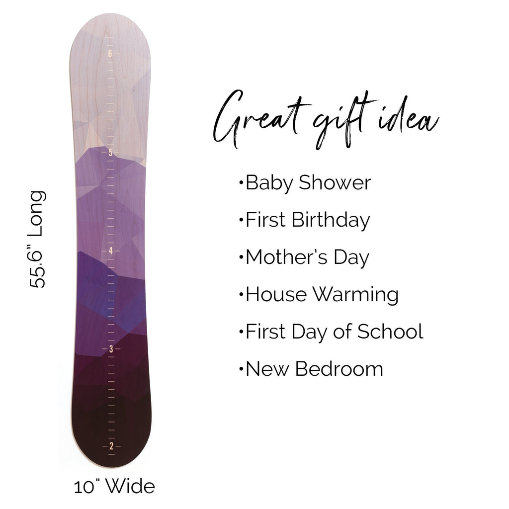 Purple Mountain Snowboard Growth Chart, Snowboarder Girl, Snowboard decor, Ski Decor, Wood Height Chart, Snowboard Designs, Gift Idea, Wall Headwaters Studio 