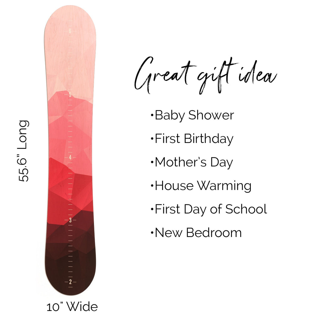 Coral Mountain Snowboard Growth Chart, Snowboarder Girl, Snowboard Ski Decor, Wood Height Chart, Snowboard Designs, Gift Idea, Wall Pink Headwaters Studio 