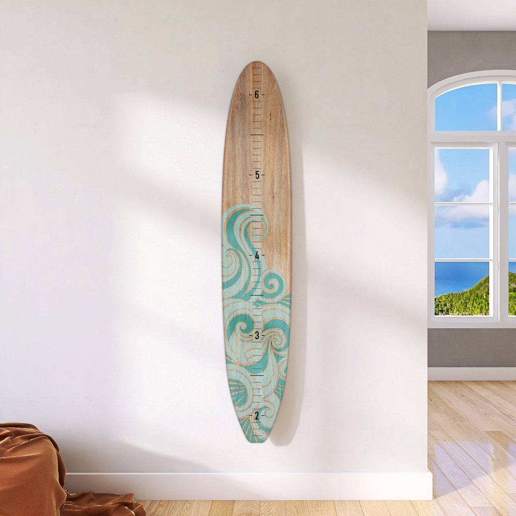 Seaside Series Surfboard Growth Chart Teal Wave | Wooden Height Chart | Ocean Themed Nursery | Longboard Height Chart | Surfboard Signs Headwaters Studio 