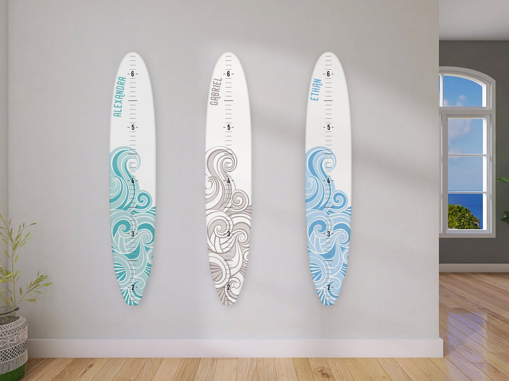 Seaside Series of Wooden Surfboard Growth Heigth Charts in White | Ocean Themed Nursery | Longboard Height Chart | Surfboard Signs Headwaters Studio 