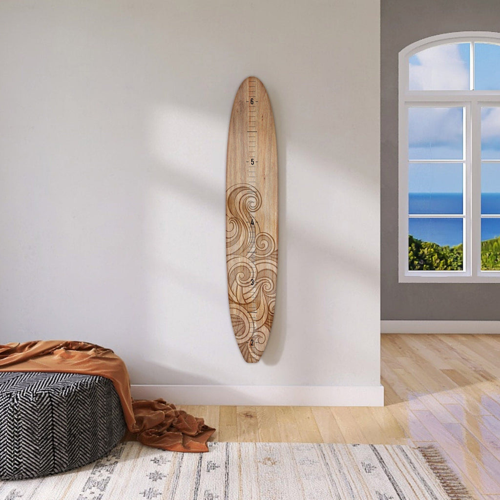 Seaside Series Surfboard Growth Chart Etched Wave | Wooden Height Chart | Ocean Themed Nursery | Longboard Height Chart | Surfboard Signs Headwaters Studio 
