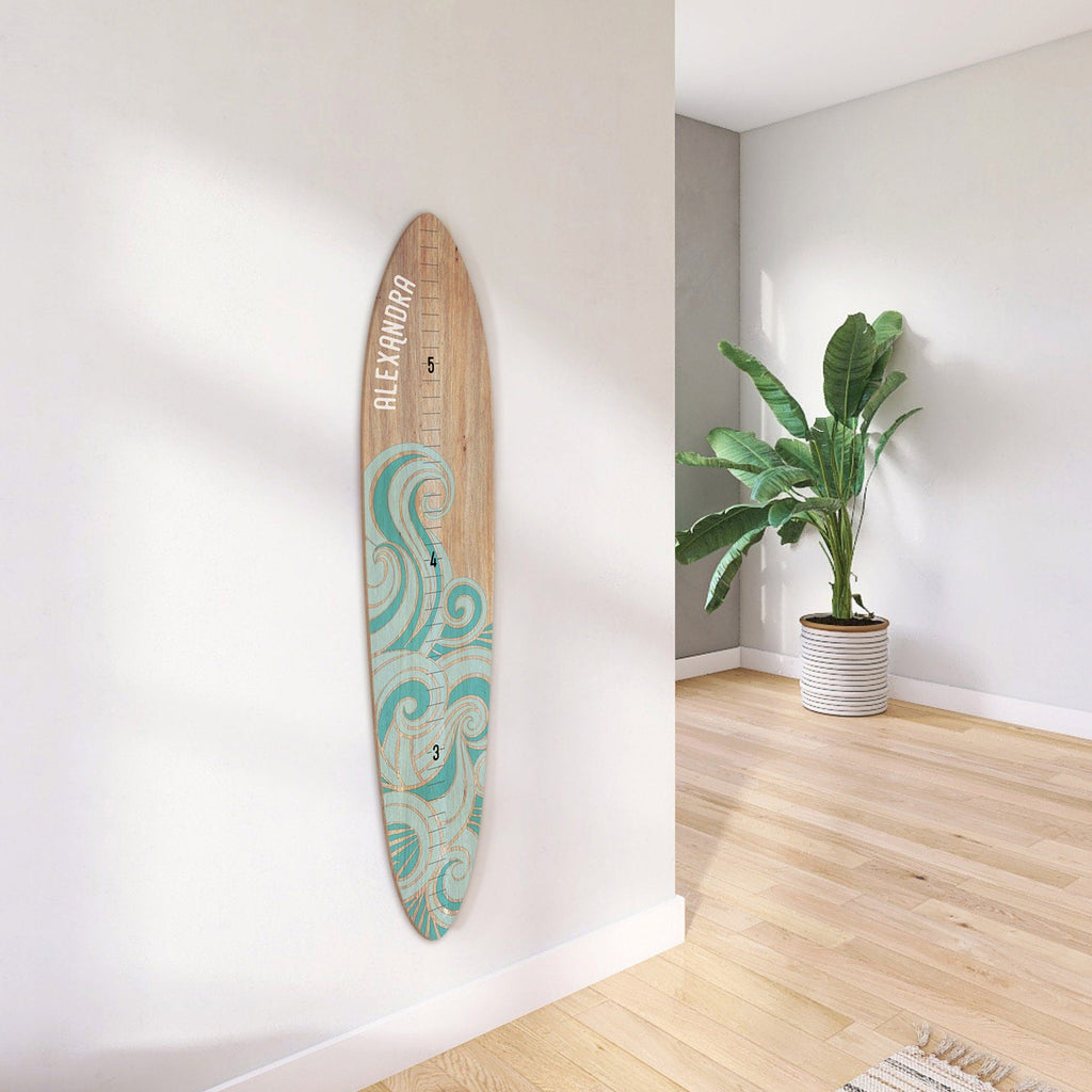 Seaside Series Surfboard Growth Chart Teal Wave | Wooden Height Chart | Ocean Themed Nursery | Longboard Height Chart | Surfboard Signs Headwaters Studio 