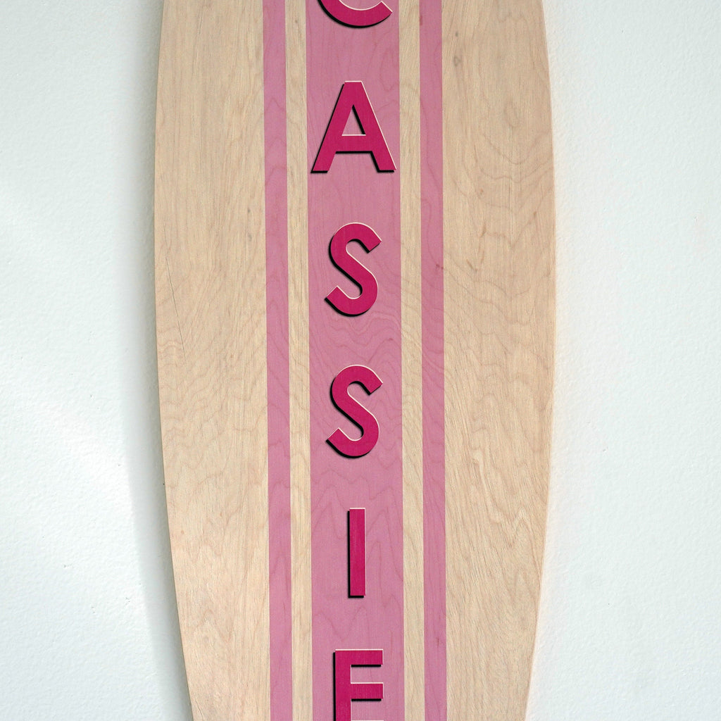 Bright Birch Wood with Pink Name Surfboard Name Sign | Nursery Décor for Children's Room| Teen Room | Beach Ocean Themed Nursery Kids Room Headwaters Studio 
