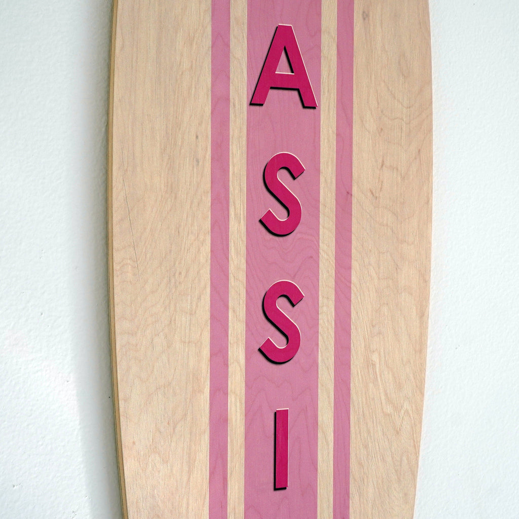Bright Birch Wood with Pink Name Surfboard Name Sign | Nursery Décor for Children's Room| Teen Room | Beach Ocean Themed Nursery Kids Room Headwaters Studio 