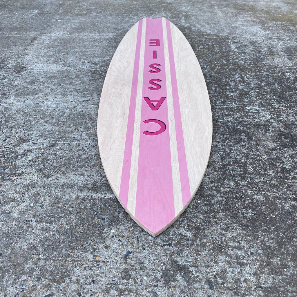 Bright Birch Wood with Pink Name Surfboard Name Sign | Nursery Décor for Children's Room| Teen Room | Beach Ocean Themed Nursery Kids Room Headwaters Studio 